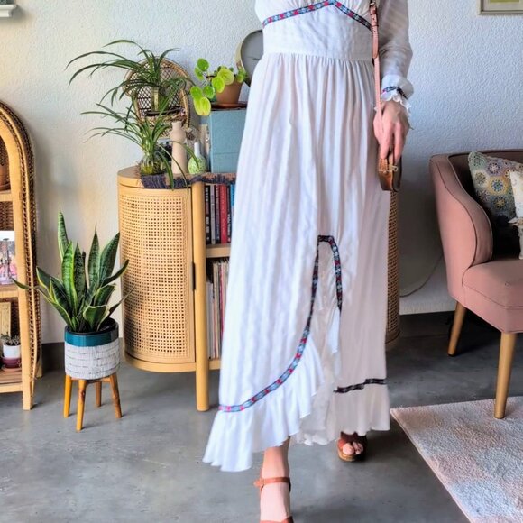 Vintage 70s Handmade Prairie Dress White Long Sleeve Ruffle Maxi Dress - Picture 3 of 11